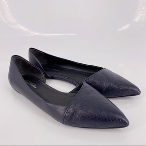 Brooks brothers navy leather basket weave d’orsay pointed toe flats